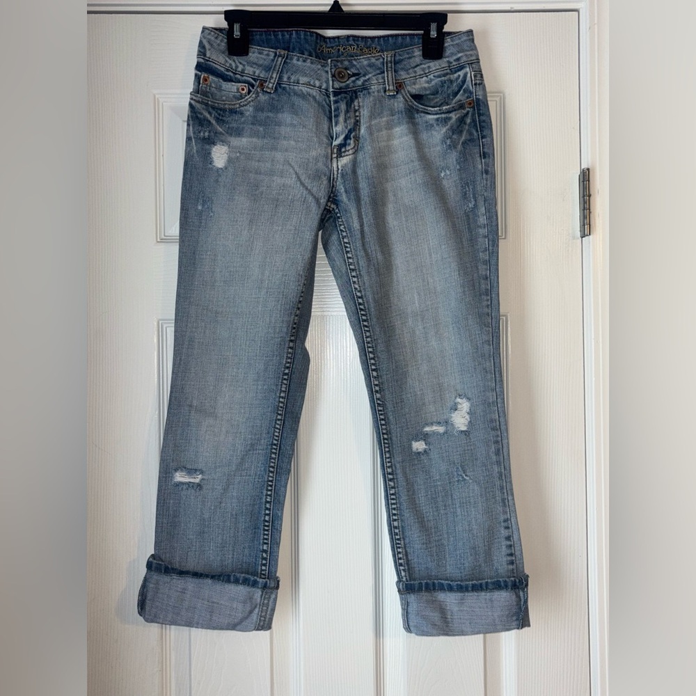 American Eagle Jeans Vintage Size 4 Hipster Distressed Straight Leg Light Wash
